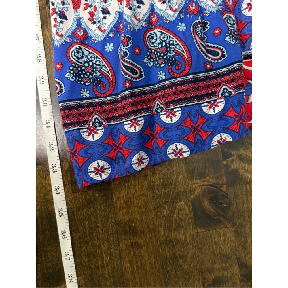 Boho Festival Peasant Mini Dress M Paisley USA Red White & Blue Western Coquette - Picture 7 of 9